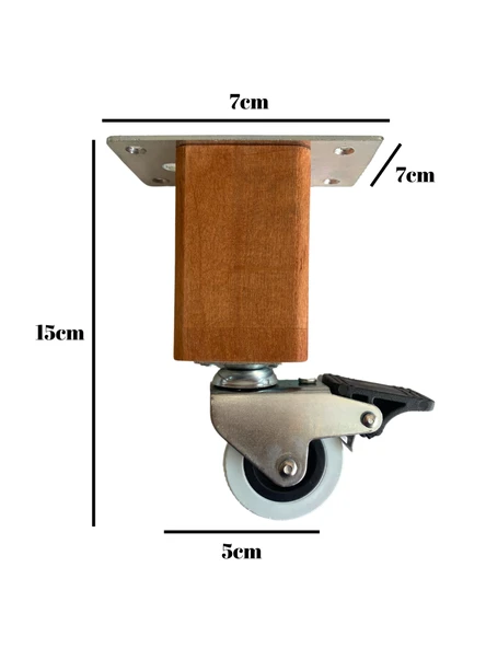 Kale Ahşap Tekerli Ayak Mobilya Masa ve Dolap Tekerli Ayağı(FRENLİ)(12CM-15CM)(KAYIN/GÜRGEN AĞACI) Ceviz 15cm FRENLİ 15cm - 4 ADET - 4