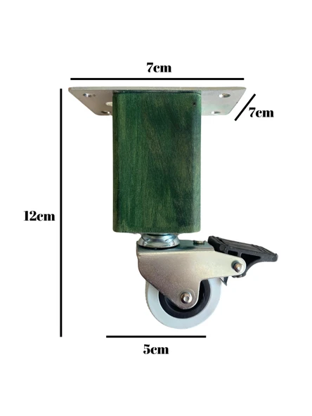 Kale Ahşap Tekerli Ayak Mobilya Masa ve Dolap Tekerli Ayağı(FRENLİ)(12CM-15CM)(KAYIN/GÜRGEN AĞACI) Yeşil 12cm FRENLİ 12cm - 2 ADET - 4