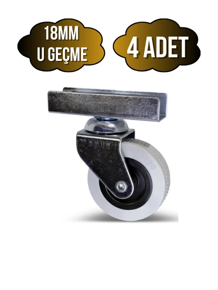 18mm U Geçme Masa Tekeri Sehpa Tekeri(7CM)(GRİ)(18MM U GEÇME 50x20MM) Gri GRİ - 4 ADET ürün görseli