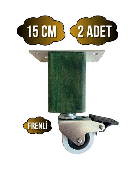 Kale Ahşap Tekerli Ayak Mobilya Masa ve Dolap Tekerli Ayağı(FRENLİ)(12CM-15CM)(KAYIN/GÜRGEN AĞACI) Yeşil 15cm FRENLİ 15cm - 2 ADET ürün görseli
