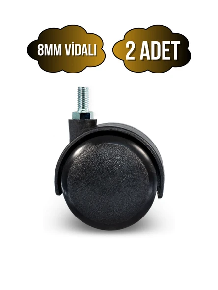 Vidalı Masa Tekeri Sandalye ve Koltuk Tekeri(8MM)(50MM)(SİYAH) Siyah 8mm SİYAH - 2 ADET ürün görseli