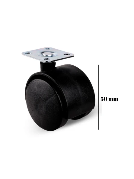 Düz Tablalı Tekerlek 50mm Masa Sehpa Dolap Tekeri(SİYAH)(50MM) Siyah SİYAH - 4 ADET - Resim 3