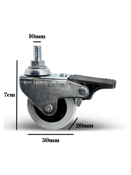 Vidalı Frenli Sandalye Tekeri Koltuk ve Sehpa Tekeri(10MM)(50MM)(KROM - GRİ)(FRENLİ)(VİDALI) Gri GRİ - 2 ADET - Resim 3