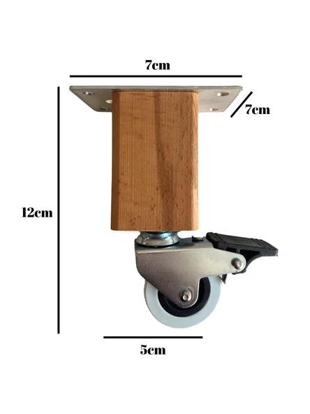 Kale Ahşap Tekerli Ayak Mobilya Masa ve Dolap Tekerli Ayağı(FRENLİ)(12CM-15CM)(KAYIN/GÜRGEN AĞACI) Ahşap Rengi 12cm FRENLİ 12cm - 2 ADET - Resim 4