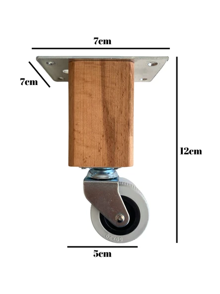 Kale Ahşap Tekerli Ayak Mobilya Masa ve Dolap Tekerli Ayağı(FRENSİZ)(12CM-15CM)(KAYIN/GÜRGEN AĞACI) Ahşap Rengi 12cm FRENSİZ 12cm - 1 ADET - Resim 5