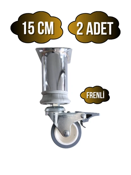 Metal Krom Tekerli Ayak Mobilya Masa ve Dolap Tekerli Ayağı(FRENLİ)(KROM)(15CM)(AYAK ÇAPI:42MM) Krom 15cm 15cm - 2 ADET ürün görseli