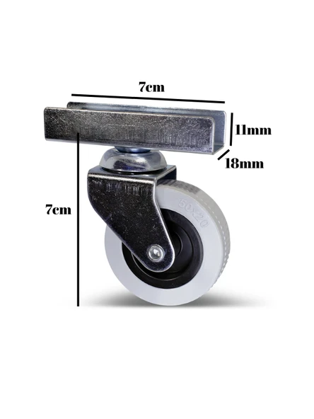 18mm U Geçme Masa Tekeri Sehpa Tekeri(7CM)(GRİ)(18MM U GEÇME 50x20MM) Gri GRİ - 1 ADET - Resim 3