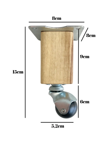 Kale Ahşap Top Tekerli Ayak Mobilya Masa Dolap Tekerli Ayağı(FRENSİZ)(12CM - 15CM)(CEVİZ AĞACI) Açık Ceviz 15cm 15cm - 2 ADET - Resim 5