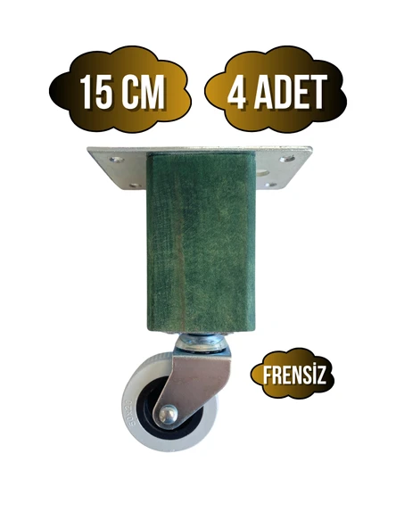 Kale Ahşap Tekerli Ayak Mobilya Masa ve Dolap Tekerli Ayağı(FRENSİZ)(12CM-15CM)(KAYIN/GÜRGEN AĞACI) Yeşil 15cm FRENSİZ 15cm - 4 ADET ürün görseli