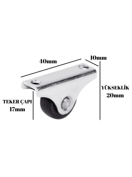 Sabit Tabanlı Masa Tekeri Sehpa ve Dolap Tekeri(Teker ÇAPI:17MM YÜKSEKLIK:20MM)(KROM-SİYAH) Siyah SİYAH - 8 ADET - Resim 4