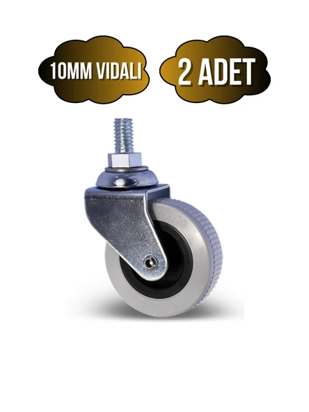 10mm Vidalı Frensiz Sandalye Tekeri Koltuk ve Sehpa Tekeri(50MM)(KROM - GRİ)(FRENSİZ)(10MM)(VİDALI) Gri GRİ - 2 ADET - 1