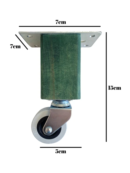 Kale Ahşap Tekerli Ayak Mobilya Masa ve Dolap Tekerli Ayağı(FRENSİZ)(12CM-15CM)(KAYIN/GÜRGEN AĞACI) Yeşil 15cm FRENSİZ 15cm - 4 ADET - Resim 5