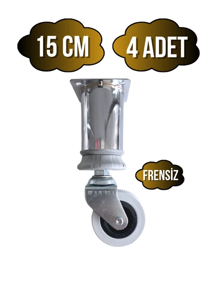 Metal Krom Tekerli Ayak Mobilya Masa ve Dolap Tekerli Ayağı(FRENSİZ)(KROM)(15CM)(AYAK ÇAPI:42MM) Krom 15cm 15cm - 4 ADET ürün görseli