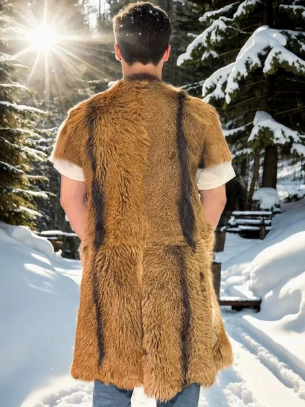 Unisex Kolsuz Uzun Yelek - Kahve - 2