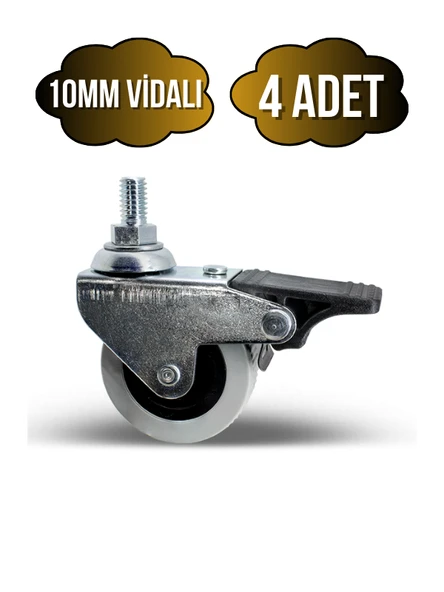 Vidalı Frenli Sandalye Tekeri Koltuk ve Sehpa Tekeri(10MM)(50MM)(KROM - GRİ)(FRENLİ)(VİDALI) Gri GRİ - 4 ADET - 1