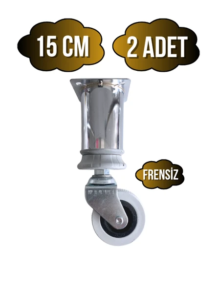 Metal Krom Tekerli Ayak Mobilya Masa ve Dolap Tekerli Ayağı(FRENSİZ)(KROM)(15CM)(AYAK ÇAPI:42MM) Krom 15cm 15cm - 2 ADET ürün görseli