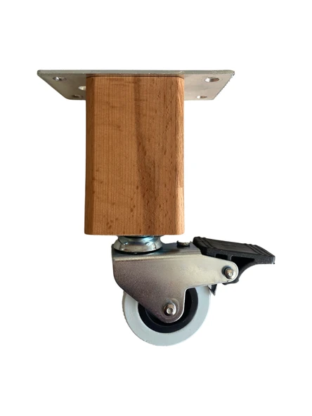 Kale Ahşap Tekerli Ayak Mobilya Masa ve Dolap Tekerli Ayağı(FRENLİ)(12CM-15CM)(KAYIN/GÜRGEN AĞACI) Ahşap Rengi 12cm FRENLİ 12cm - 2 ADET - Resim 2