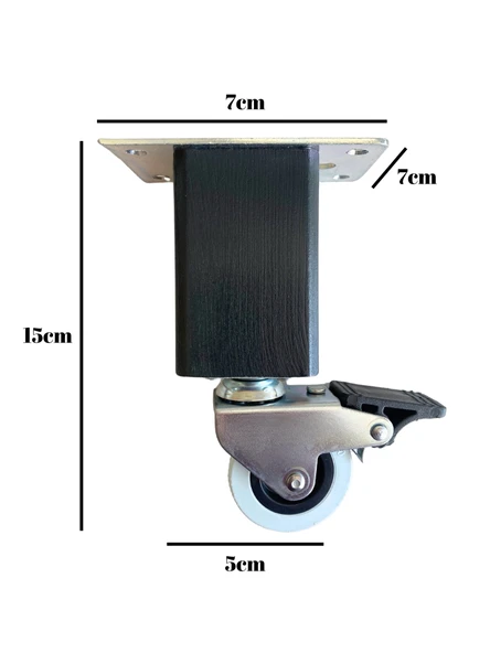 Kale Ahşap Tekerli Ayak Mobilya Masa ve Dolap Tekerli Ayağı(FRENLİ)(12CM-15CM)(KAYIN/GÜRGEN AĞACI) Antrasit 15cm FRENLİ 15cm - 4 ADET - Resim 4