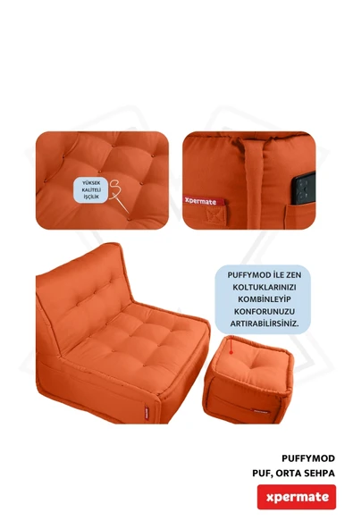 XPERMATE PuffyMod Dekoratif Kare Puf Orta Sehpa Ayak Uzatma Puf 40x40 cm Kiremit - 4