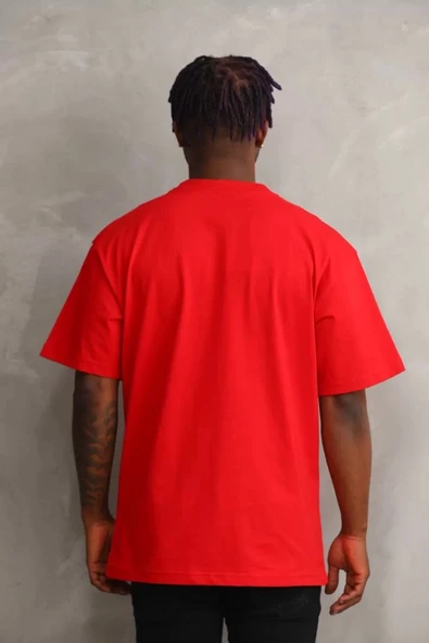 Unisex Baskılı Oversize T-Shirt - Kırmızı - Resim 2