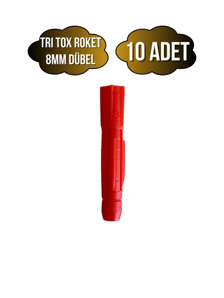 Tri Tox Roket Kırmızı 8mm Dübel Beton Tuğla Briket Dubeli(8MM)(KIRMIZI)(ROKET) Kırmızı 8mm KIRMIZI - 10 ADET ürün görseli