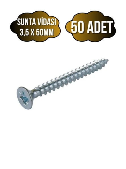 Sunta Vidası 3,5x50mm Çinko Ahşap MDF Montaj Vidası(3,5X50MM) 50 ADET ürün görseli