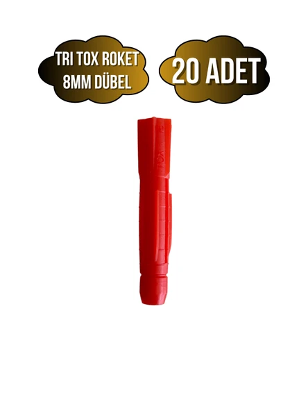 Tri Tox Roket Kırmızı 8mm Dübel Beton Tuğla Briket Dubeli(8MM)(KIRMIZI)(ROKET) Kırmızı 8mm KIRMIZI - 20 ADET ürün görseli