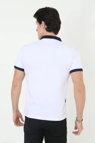 Erkek Yakalı Slim Fit Baskılı T-Shirt - Beyaz - Resim 2