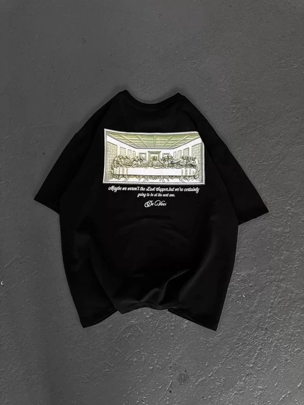 Unisex Baskılı Oversize T-Shirt - Siyah - Resim 5