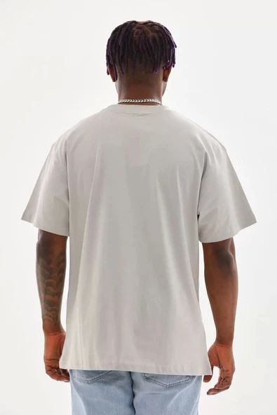 Unisex Baskılı Oversize T-Shirt - Gri - Resim 2