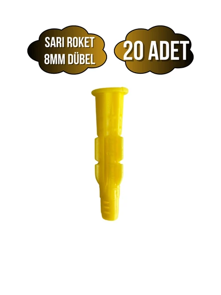 Roket Sarı 8mm Dübel Beton Tuğla Briket Dubeli(8MM)(SARI)(ROKET) Sarı 8mm SARI - 20 ADET - 1