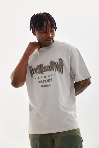 Unisex Baskılı Oversize T-Shirt - Gri ürün görseli 1