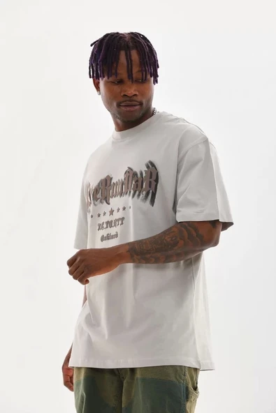 Unisex Baskılı Oversize T-Shirt - Gri - Resim 6