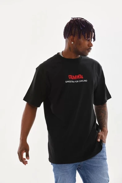 Unisex Baskılı Oversize T-Shirt - Siyah - Resim 7