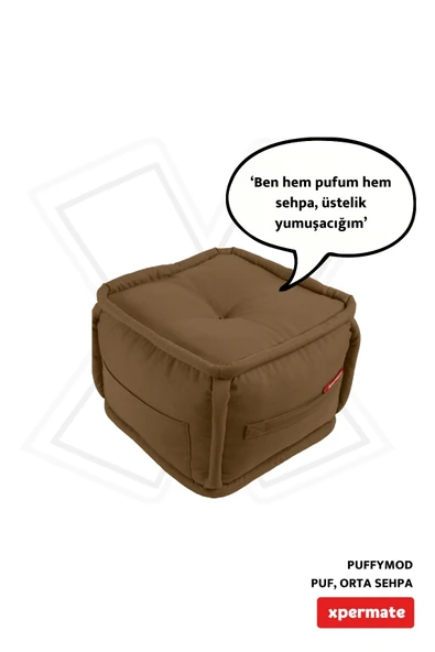 XPERMATE PuffyMod Dekoratif Kare Puf Orta Sehpa Ayak Uzatma Puf 40x40 cm Kahverengi ürün görseli