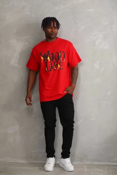 Unisex Baskılı Oversize T-Shirt - Kırmızı - Resim 7