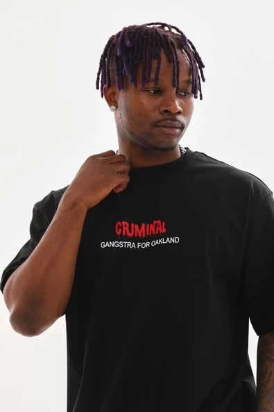 Unisex Baskılı Oversize T-Shirt - Siyah ürün görseli 1