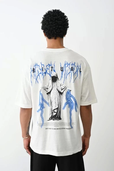 Unisex Baskılı Oversize T-Shirt - Beyaz ürün görseli 1