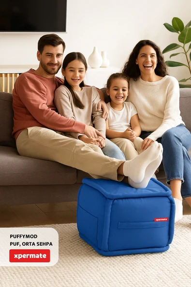 XPERMATE PuffyMod Dekoratif Kare Puf Orta Sehpa Ayak Uzatma Puf 40x40 cm Yeşil - Resim 5