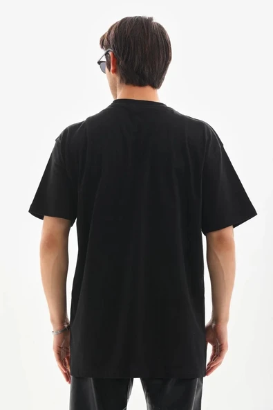 Unisex Oversize Kolye Dahil T-Shirt - Siyah - 6