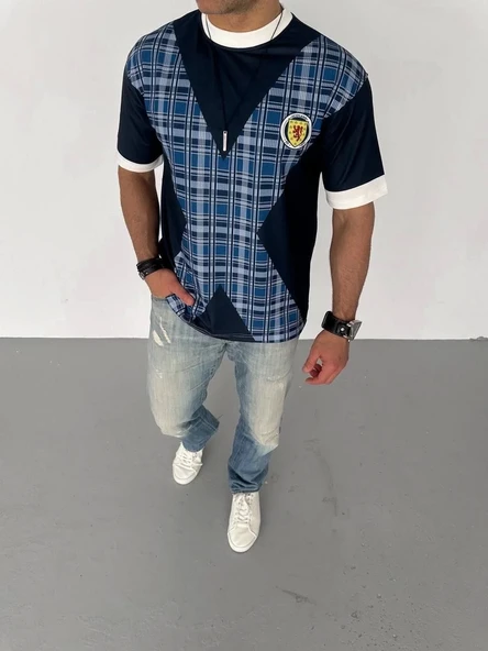 Unisex Bisiklet Yaka Baskılı Oversize T-Shirt - Siyah ürün görseli 1