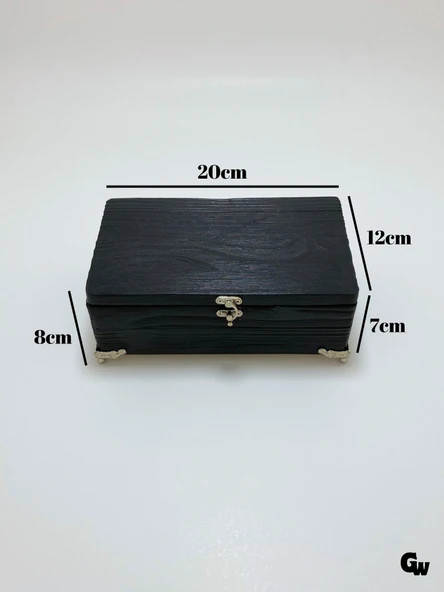 Doğal Ahşap Hareli Takı Kutusu Ahşap Saklama Kutusu(BEYAZ ÇAM)(ANTRASİT)(BOY:20CM EN:12CM Yük:8CM) Antrasit BOY:20cm EN:12cm YÜK:8cm - 5