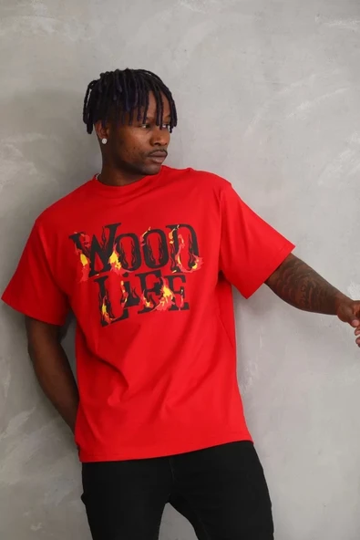 Unisex Baskılı Oversize T-Shirt - Kırmızı - Resim 6