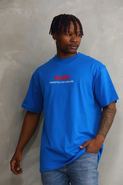 Unisex Baskılı Oversize T-Shirt - Mavi - Resim 7