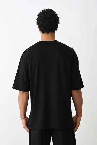 Unisex Baskılı Oversize T-Shirt - Siyah - 3