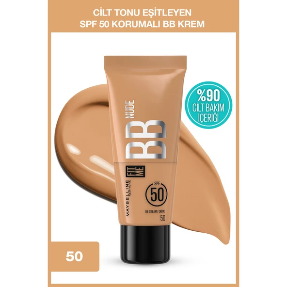 Maybelline New York Fit Me Nude Cilt Bakımı Etkili Nemlendirici SPF50 BB Krem - 50 - 1