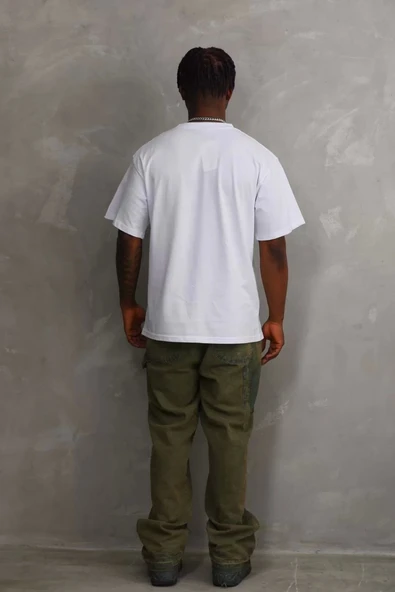 Unisex Baskılı Oversize T-Shirt - Beyaz - Resim 2