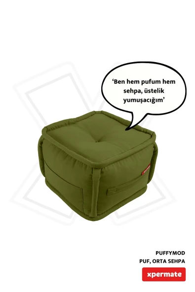 XPERMATE PuffyMod Dekoratif Kare Puf Orta Sehpa Ayak Uzatma Puf 40x40 cm Yeşil ürün görseli