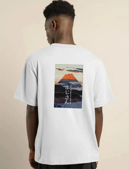 Unisex Bisiklet Yaka Baskılı Oversize T-Shirt - Beyaz - Resim 4