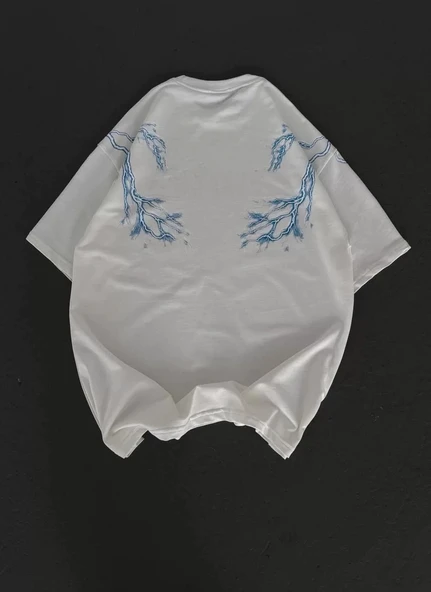 Unisex Bisiklet Yaka Baskılı Oversize T-Shirt - Beyaz - Resim 5